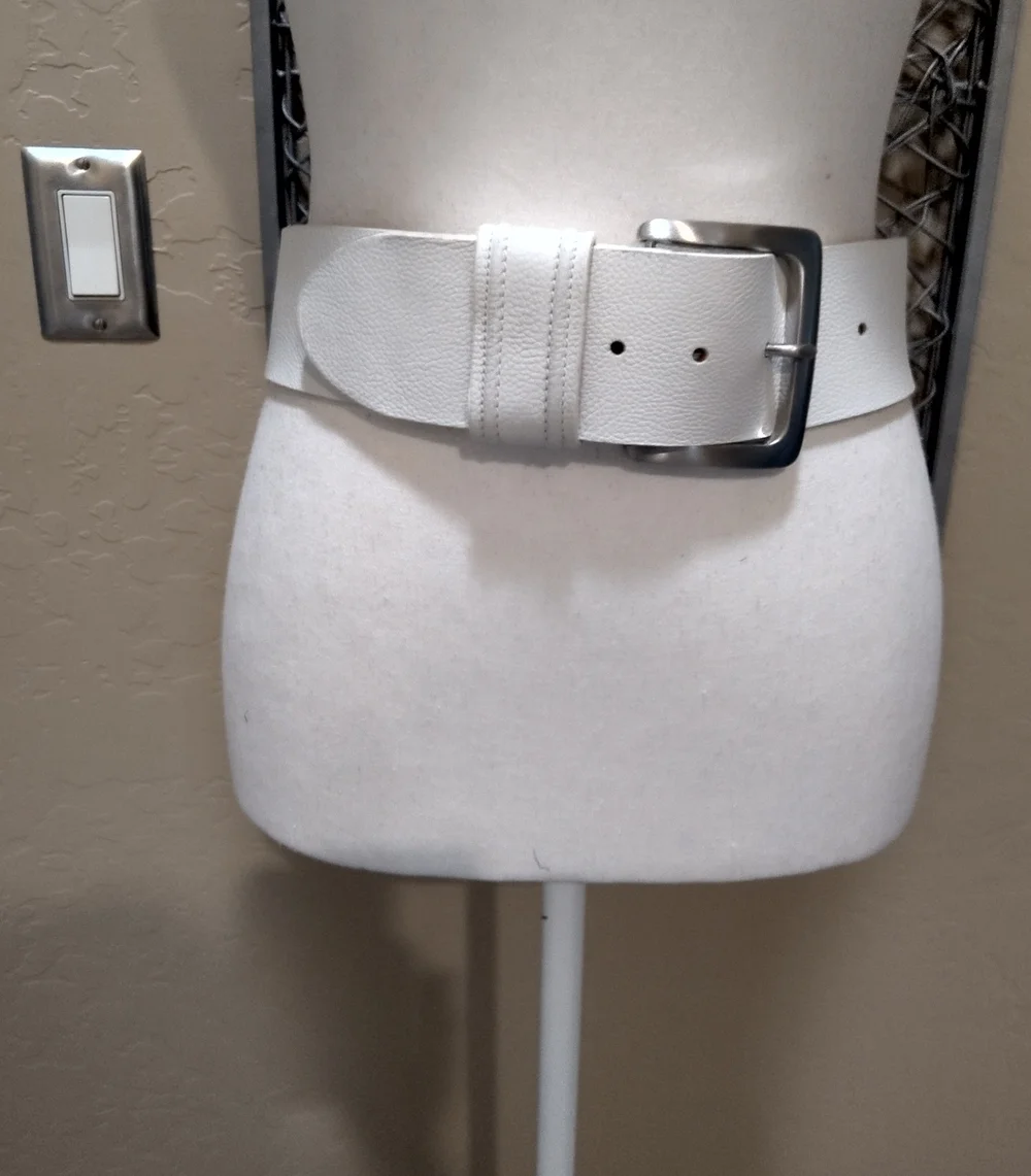 Chico's Wide White Belt with Silver Buckle